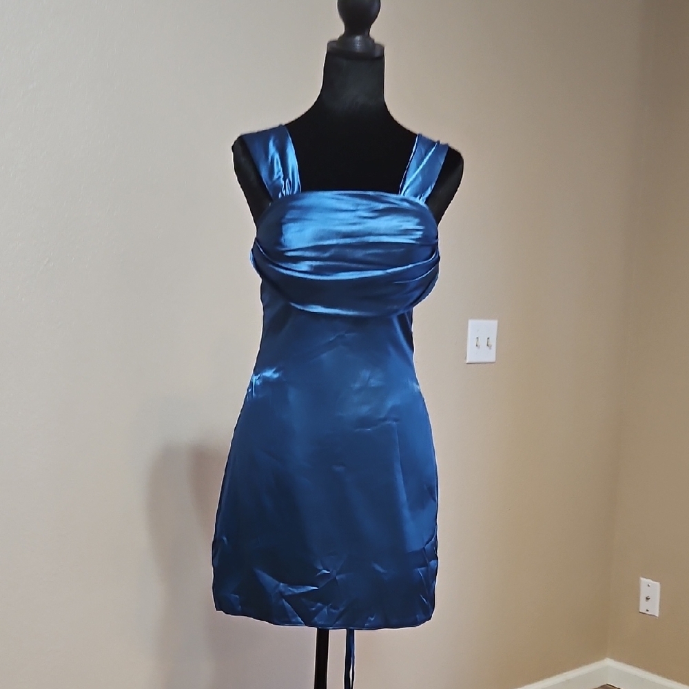 Elegant Blue Satin Dress
